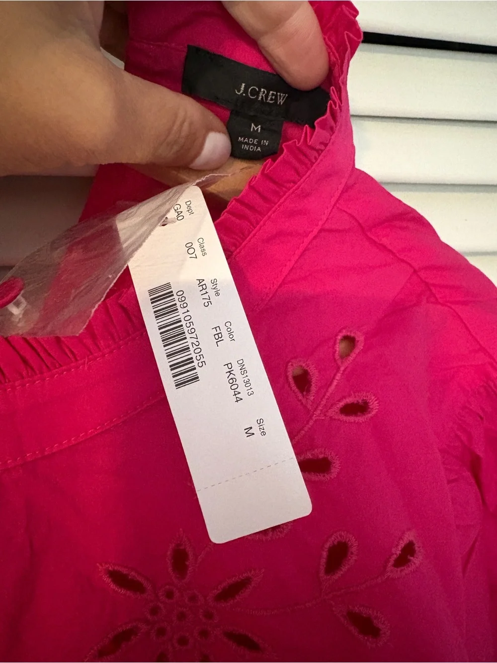 J. Crew Hot Pink Eyelet Long-Sleeve Blouse